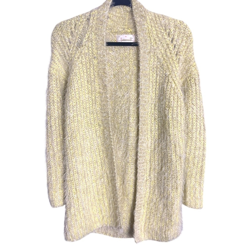 Anthropologie Yellow Fuzzy Knit Metallic‎ Sparkle Cardigan Sweater XS